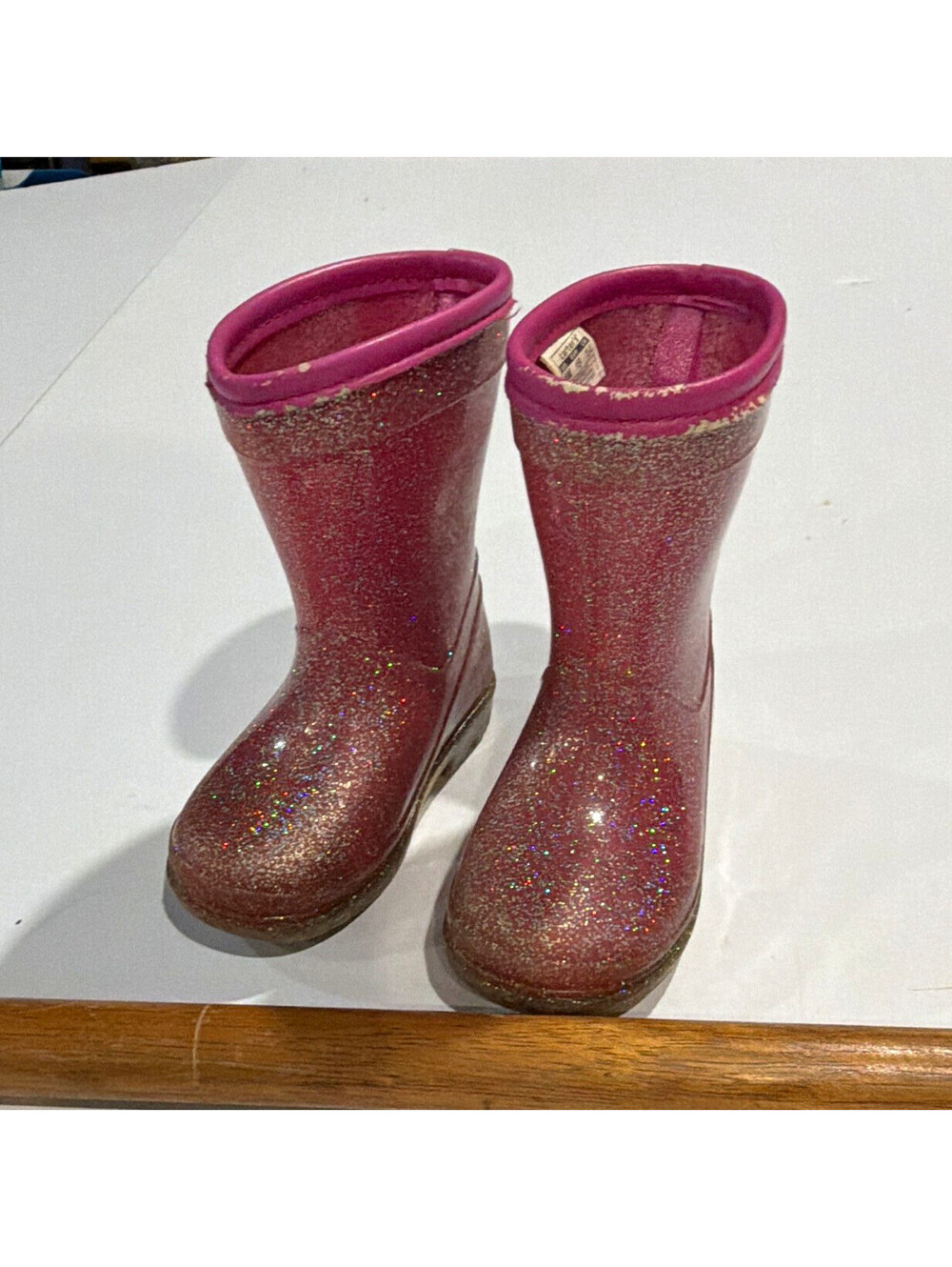 Carter's Girls Pink Glitter Pull-On Rubber Rain Boots US 4M well loved